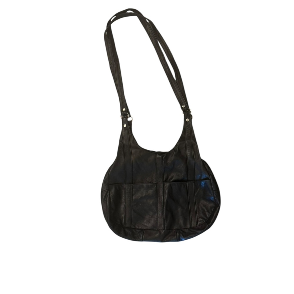 Elegant Black Leather Boho Style Shoulder Bag